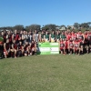 The four teams at Richardson Park with the cheque presentation from travel partner C.ex Group.
