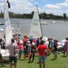 Christine Bridge passing on some tips to the Sabot sailors