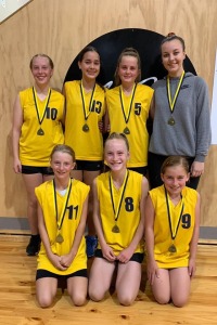 U14 Girls Gold Flames Back: Abby Thompson, Chelsea Ryan, Macey Griffith, Felicity Clayton (coach) Front: Lilly Clifford-Finch, Indi Lawrence, Maddison Harrold. 